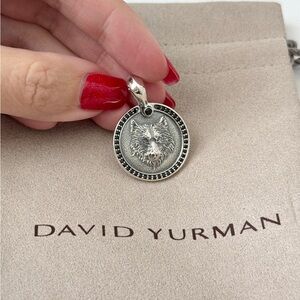 David Yurman Sterling Silver Petrvs Wolf Amulet Necklace with Black Diamonds